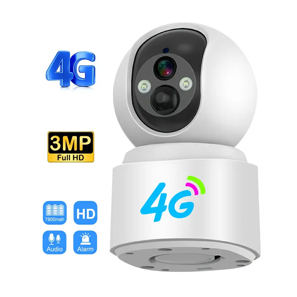 Visione notturna 3MP 4G batteria di sorveglianza senza fili macchina fotografica uso domestico interno V380 Pro 4G Sim Card di sicurezza PTZ CCTV batteria fotocamera