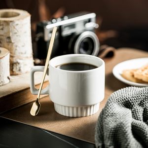 Perfect for Coffee Tea or Latte Stackable Coffee <strong>Cup</strong> <strong>Set</strong> with Stand 325ml Tea <strong>Cup</strong> <strong>Set</strong> with Spoon White Fun square <strong>Handle</strong> - Product Image 3