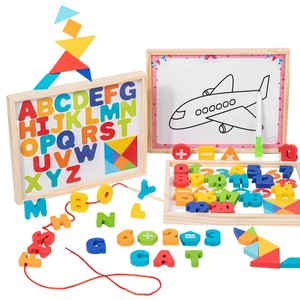 Placa de madeira dupla face multifuncional árabe madeira 3D desenho string grânulos brinquedo STEM brinquedo de madeira educacional para crianças