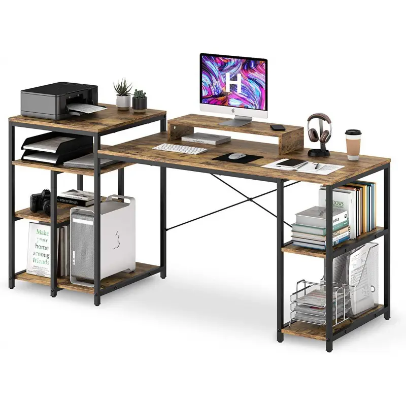 JX rak buku meja komputer Modern, kombinasi sederhana besi kayu furnitur kantor untuk rumah atau kamar tidur mudah dirakit