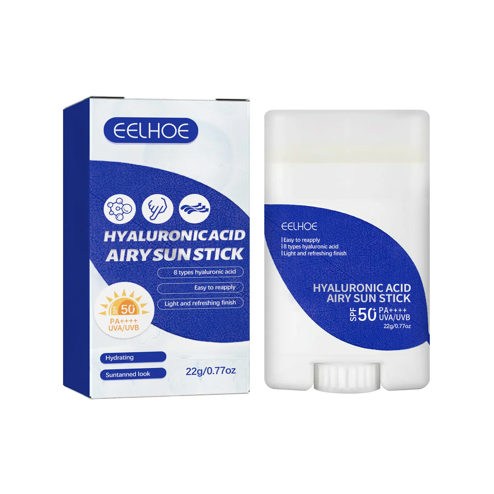 OEM 22G ácido hialurónico Airy Sun Stick hidratante ligero fresco impermeable SPF50 + protección UV loción protectora solar de verano