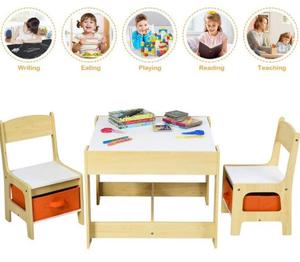3-in-1子供用家具セット両面デスクトップテーブルと椅子収納引き出し付き幼児用プレイルームアクティビティ - Product Image 3