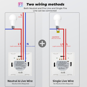 Tuya WiFi Touch Smart Switch Licht ohne Neutral draht Glaswand EU Zwei-Wege-Steuerung 220V Timer für Alexa Google Home - Product Image 6