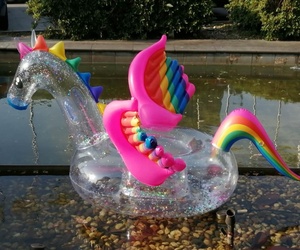 Hot Selling Shiny Glitters Pool Lake Aufblasbarer Pegasus Rainbow Unicorn Swim Float