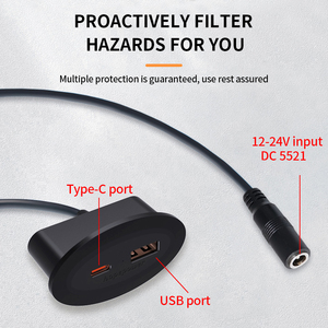 Dual USB Tipo C Embutido Carregamento Porto para Desktop Celular Móveis Carregador 12V 24V Fácil de Instalar em Escritórios Casas Hotéis