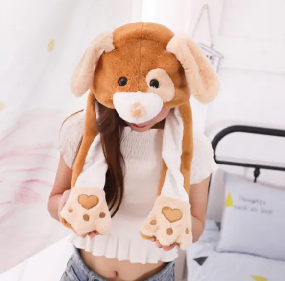 New Arrival Cute Rabbit Ears Hat Plush Move Airbag Magnet Hat Plush Gift Led Movable Light Warm Winter Hats