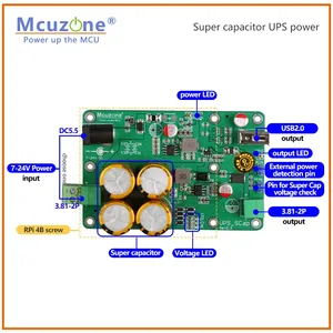 ラズベリーパイと組み込みシステム用の新しいスーパーキャパシターベースのUPS電源、7-24v入力、5vまたは12v出力カスタム - Product Image 4