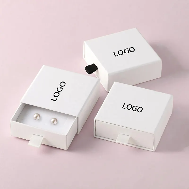 Caixas de joias de papel do papelão do presente personalizado, embalagem com esponja branca dentro para o anel colar pulseira