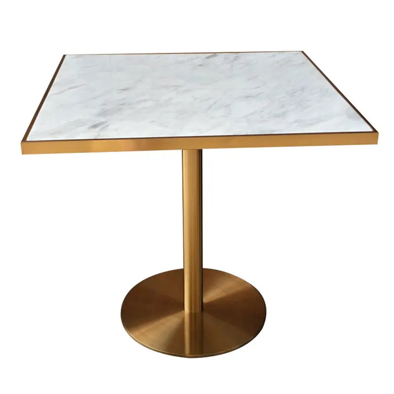 Luxo mesas de restaurante pub metal quadrado base de mesa da sala de jantar em mármore topo