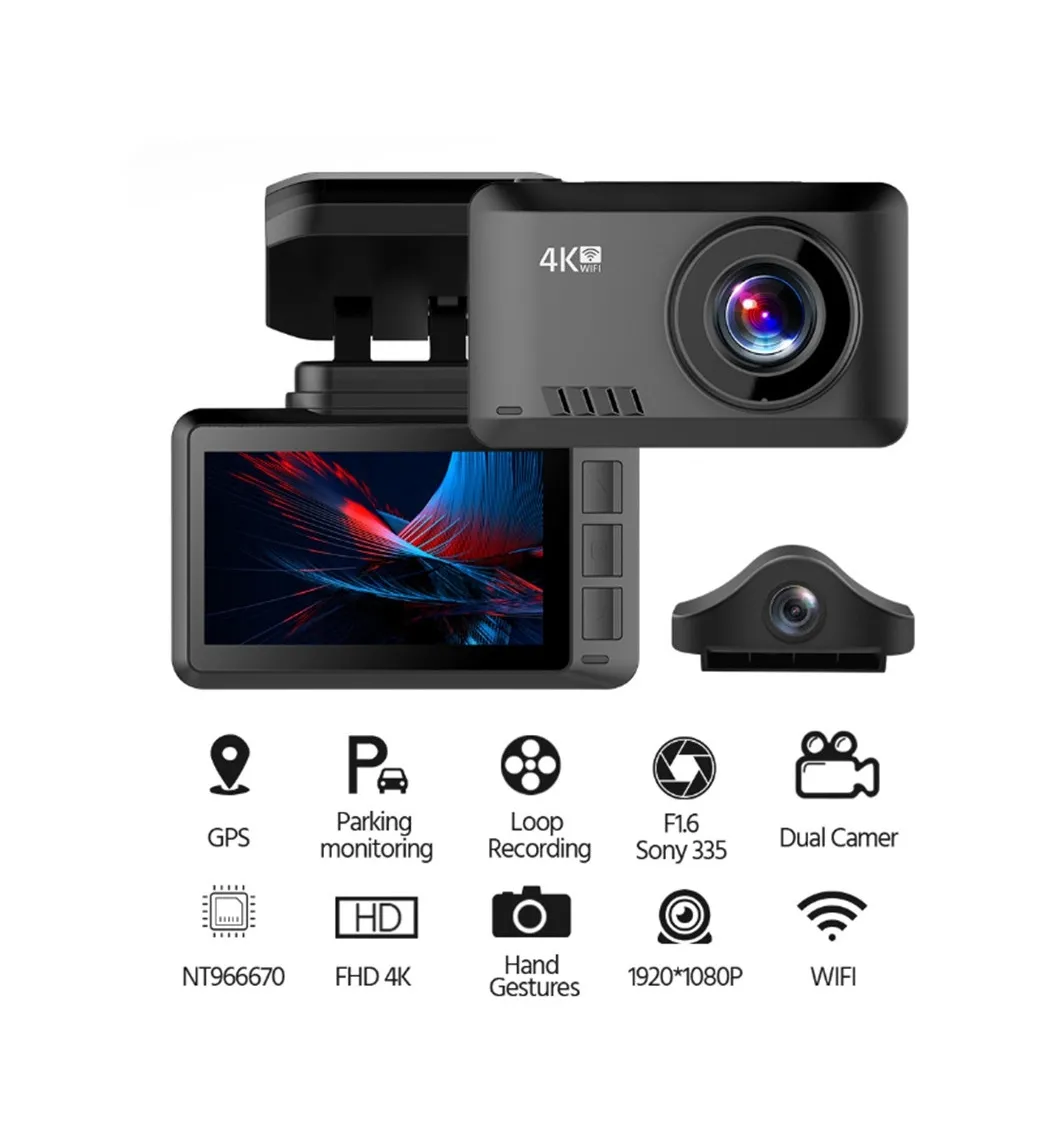 4K عالية الدقة المزدوج كاميرا سيارة التوأم داش كاميرا Hd 170 درجة السيارات كاميرا فيديو مسجل مع عودة كاميرا