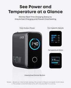 Anker Zolo şarj 140W 4 Port çoklu cihaz hızlı şarj gelişmiş GAN güç adaptörü sezgisel dokunmatik kontrolleri - Product Image 4