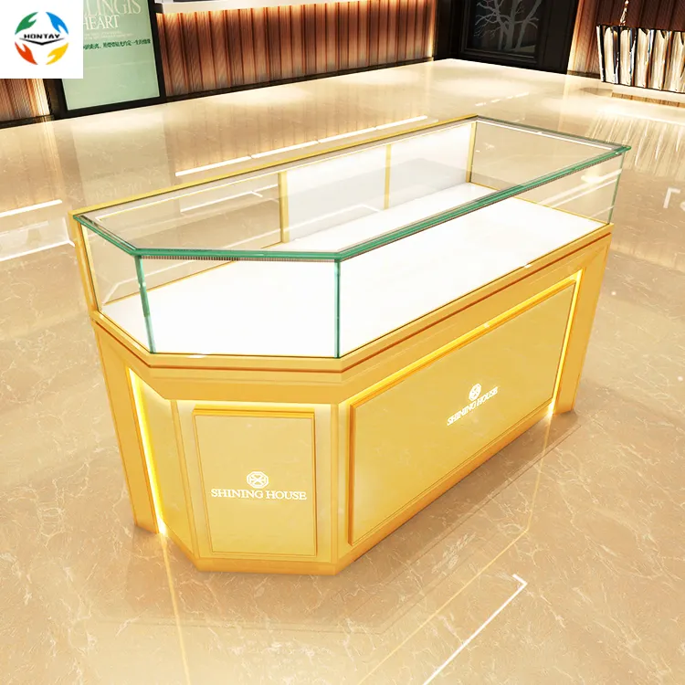 Retail Store Decoration Stand Interior Design Jewelry Display Glass Cabinet Glass Diamond Gold Watch Shop Corner Display Counter