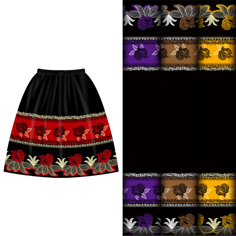 Proveedor de telas Henry Textiles Guam Nuevo estilo Tela de poliéster con estampado de flores negras para falda de las Islas Marshall