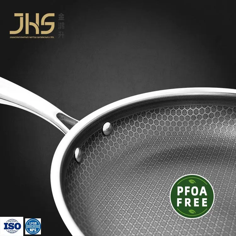 Produsen grosir panci penggorengan anti lengket sarang lebah baja tahan karat lapisan bebas PFOA untuk memasak