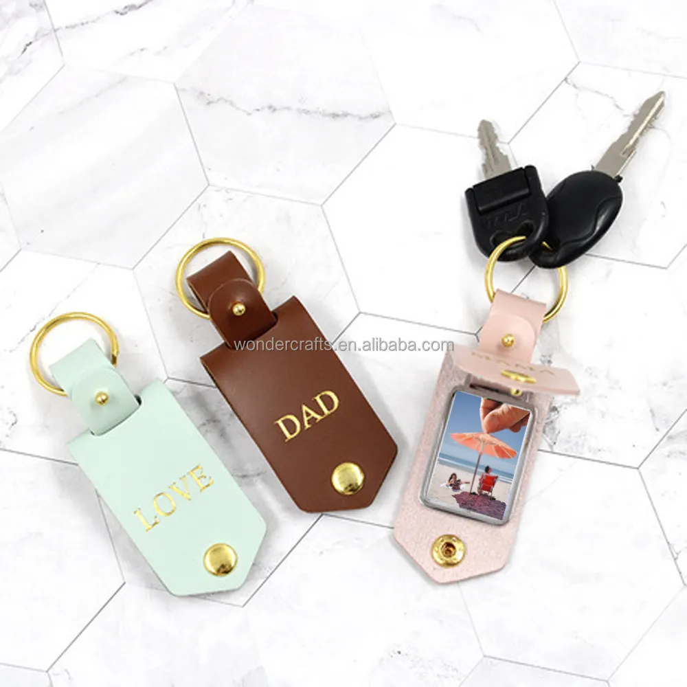 WD Tùy Chỉnh Da Nhỏ Gọn Gương Móc Khóa Hình Ảnh Thăng Hoa Ảnh Chèn Da Key Chain Cho Phụ Nữ