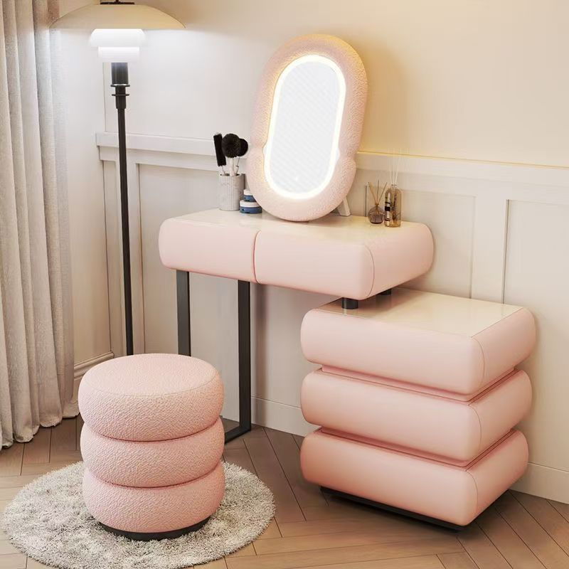 Cassettiera a tre cassetti imbottita in legno massello, modello rosa, tavolo da 80 cm