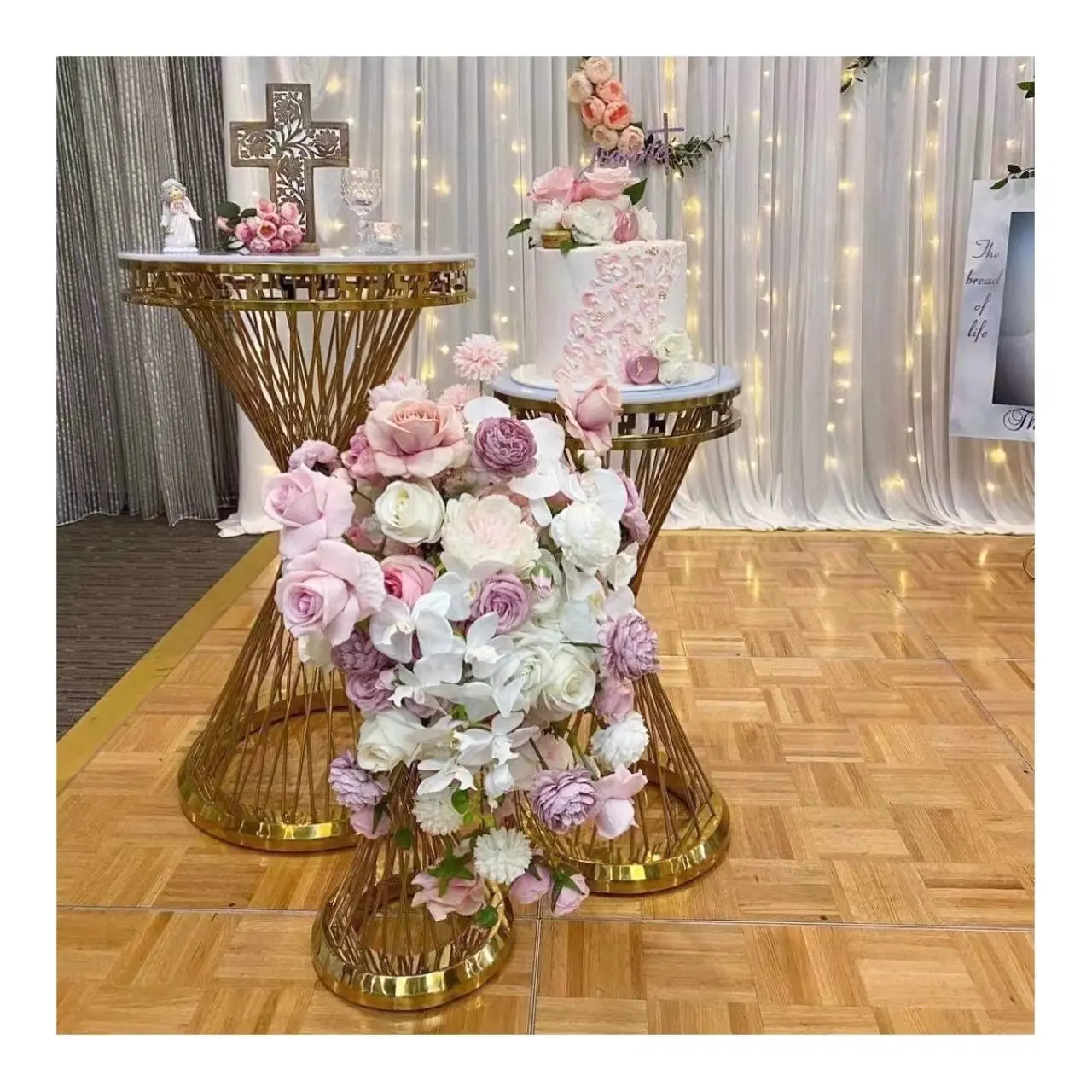 Tavoli decorazione di nozze forniture per feste piedistallo pilastro Stand oro cilindro torta tavolo
