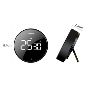 OEM grande Timer da cucina digitale rotondo nero Timer da cucina girevole conto alla rovescia magnetico con supporto in materiale plastico - Product Image 4