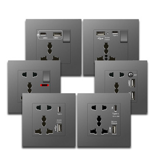 英国13A墙壁开关3针通用插座，带USB + type-c，带18W 3.1A快速充电黑色哑光电脑面板英国 - Product Image 6