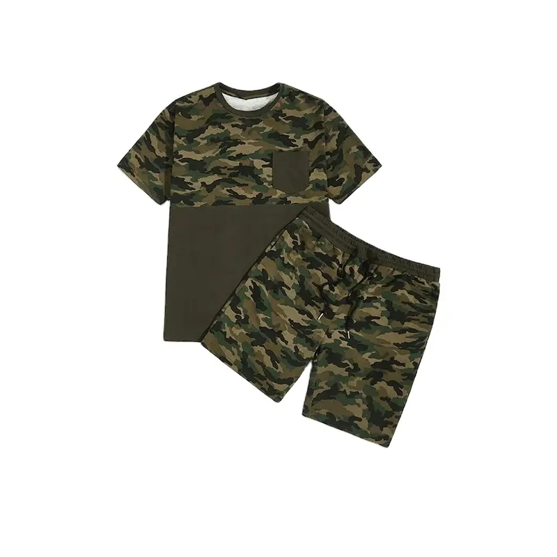 KY twin set Tasca sul petto Con Coulisse Colorblock Bicchierini Degli Uomini e Cut-And-Cucire Camo tank Top girocollo camouflage maglietta