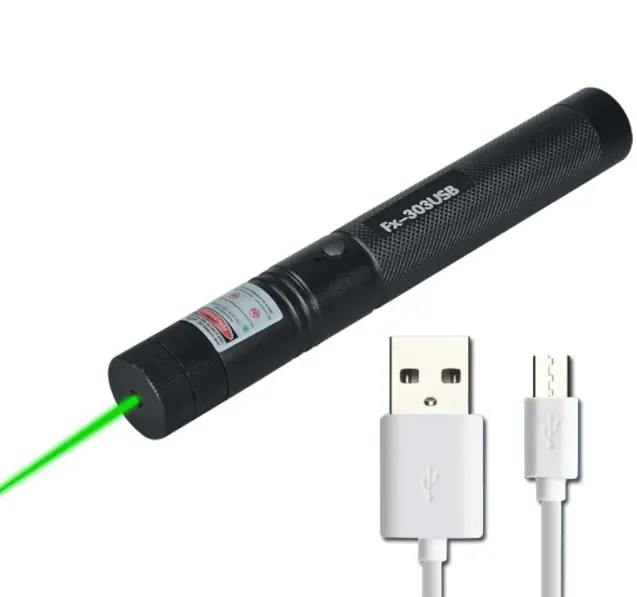 Wupro 303 pointeur laser avec USB puissant vert bleu rouge lampes de poche pointeur de stylo laser