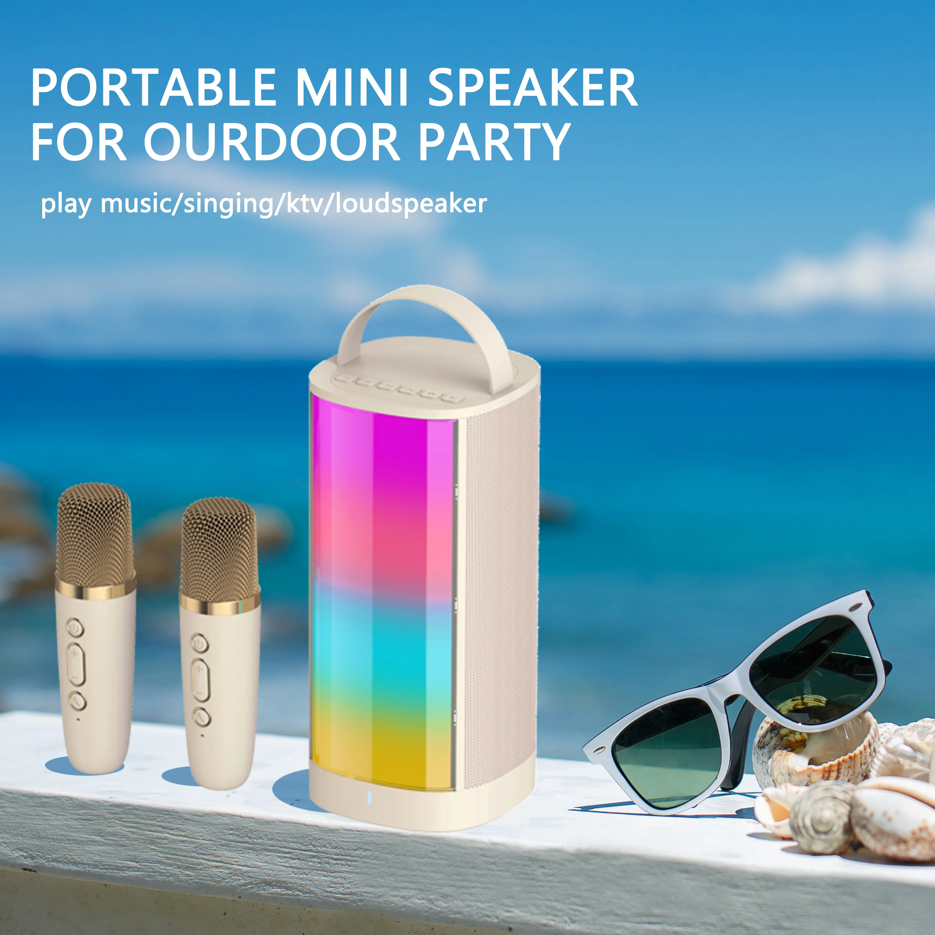 Haut-parleur de karaoké portable HIFi intelligent avec 2 microphones sans fil Mini Sound Box pour les fêtes pour l'extérieur Connectivité WiFi