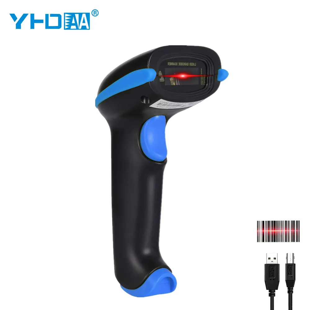 YHDAA Handheld Wired 1D Laser Bluetooth Scanner Gun Código de escaneo Bar Barecode Scanner Machine Qr Bar Codes