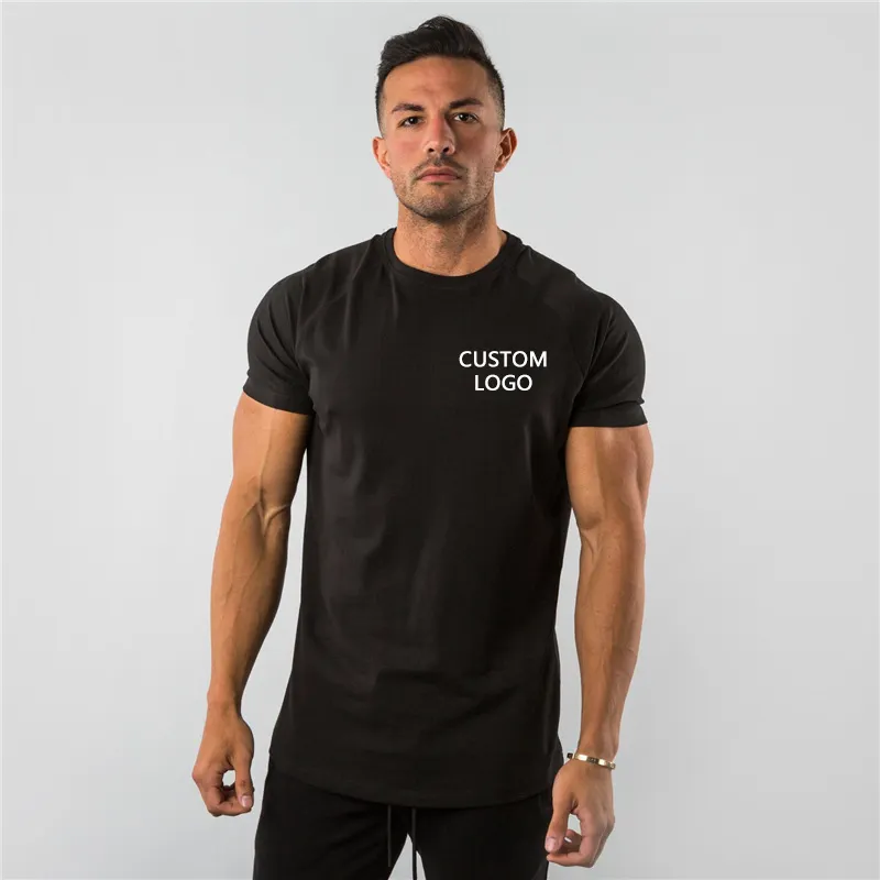 男性用カスタム高品質ロゴマッスルスリムフィットブランクコットンTシャツ
