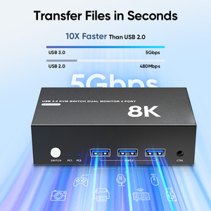 Hoomc 4x2双显示器DP KVM交换机8K @ 60hz显示端口KVM切换器，适用于2台计算机2台显示器
