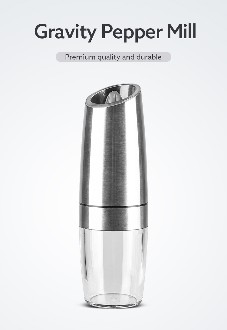 high quality portable customized stainless steel gravity salt grinder  pepper mill with LED light