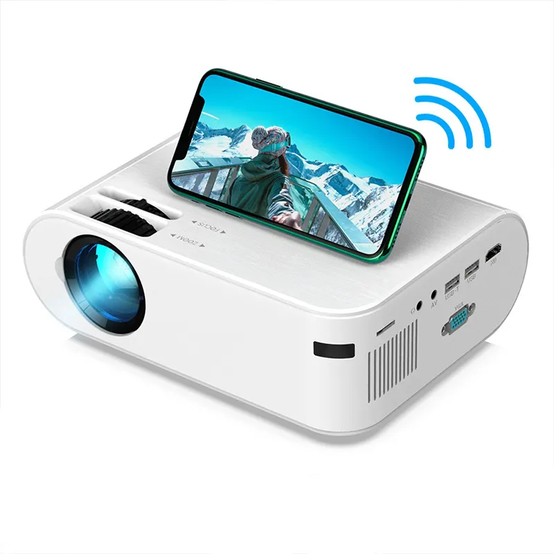جهاز عرض الفيلم, جهاز عرض الفيلم المحمول صغير 4000 لومن Miracast WIFI HD LED LCD جهاز محمول فيديو متعاطي المخدرات Android اختياري المسرح المنزلي أجهزة العرض