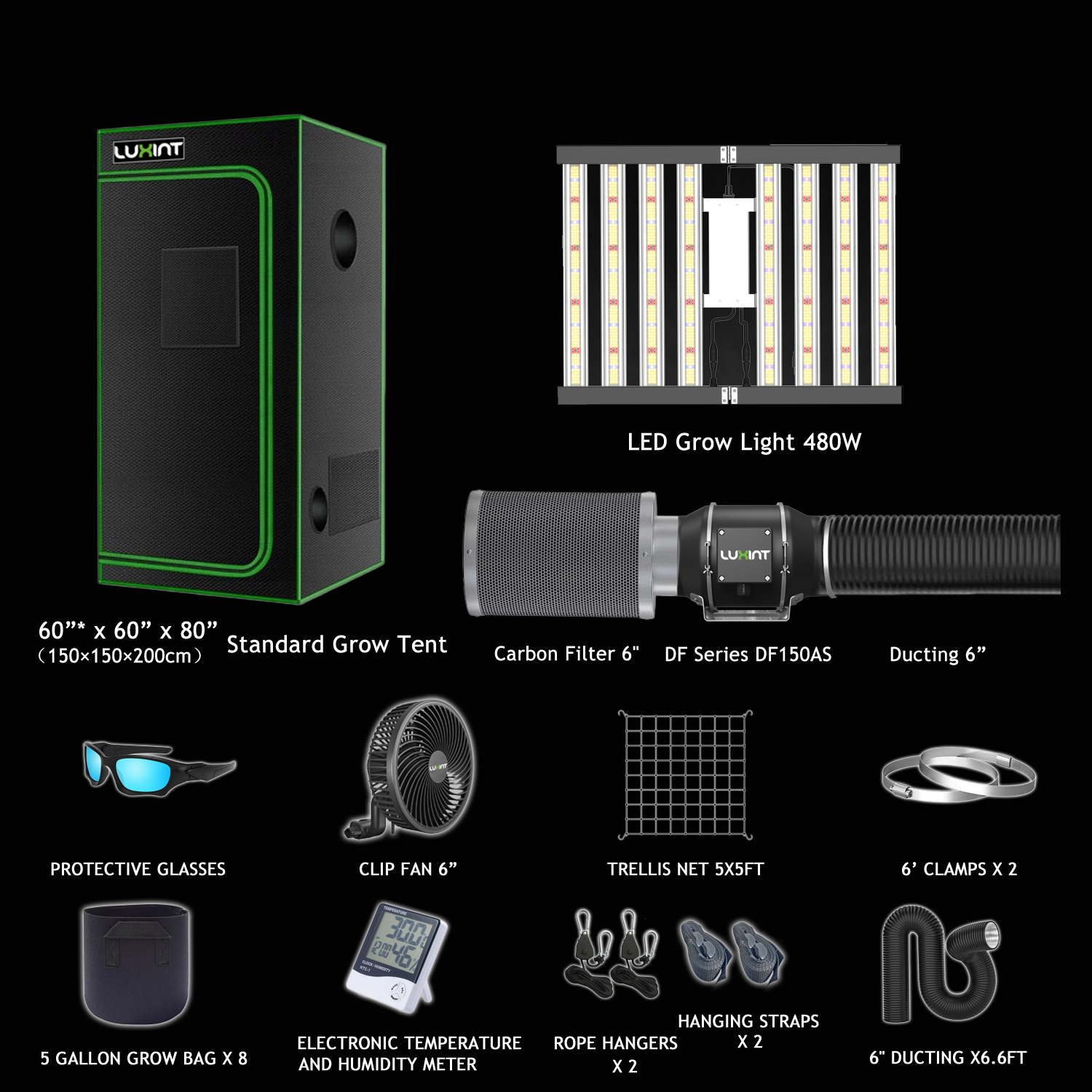 5x5 tent kit+480W grow light+duct fan