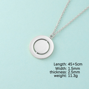 Gold Plated Link <strong>Chain</strong> Necklace Stainless Steel Double-Layer Geometric Round Pattern Rotatable <strong>Inner</strong> Disc Pendant for Engagement - Product Image 6