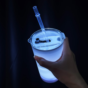 发光二极管闪光塑料点亮发光杯，带盖和吸管，用于派对婚礼野营夜间活动