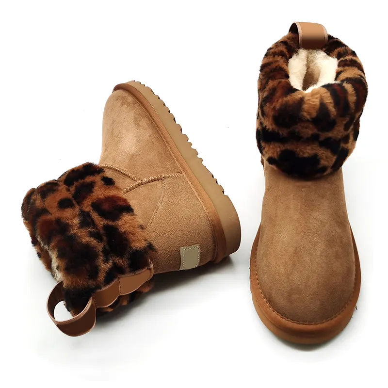 Fábrica atacado sapatos femininos botas de neve pele de carneiro quente botas de inverno venda quente com pele peluda moda curta
