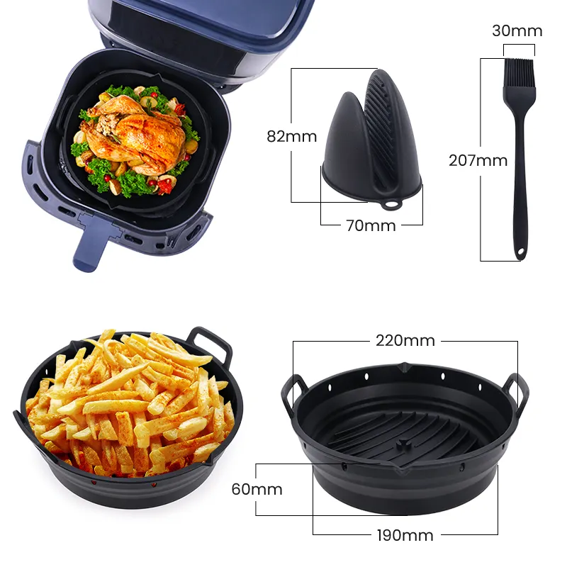 2024 Air Fryer Kitchen Accessories Collapsible Reusable Silicone Baking Pan Basket Air Fryer Liners Silicone Pot for Airfryer