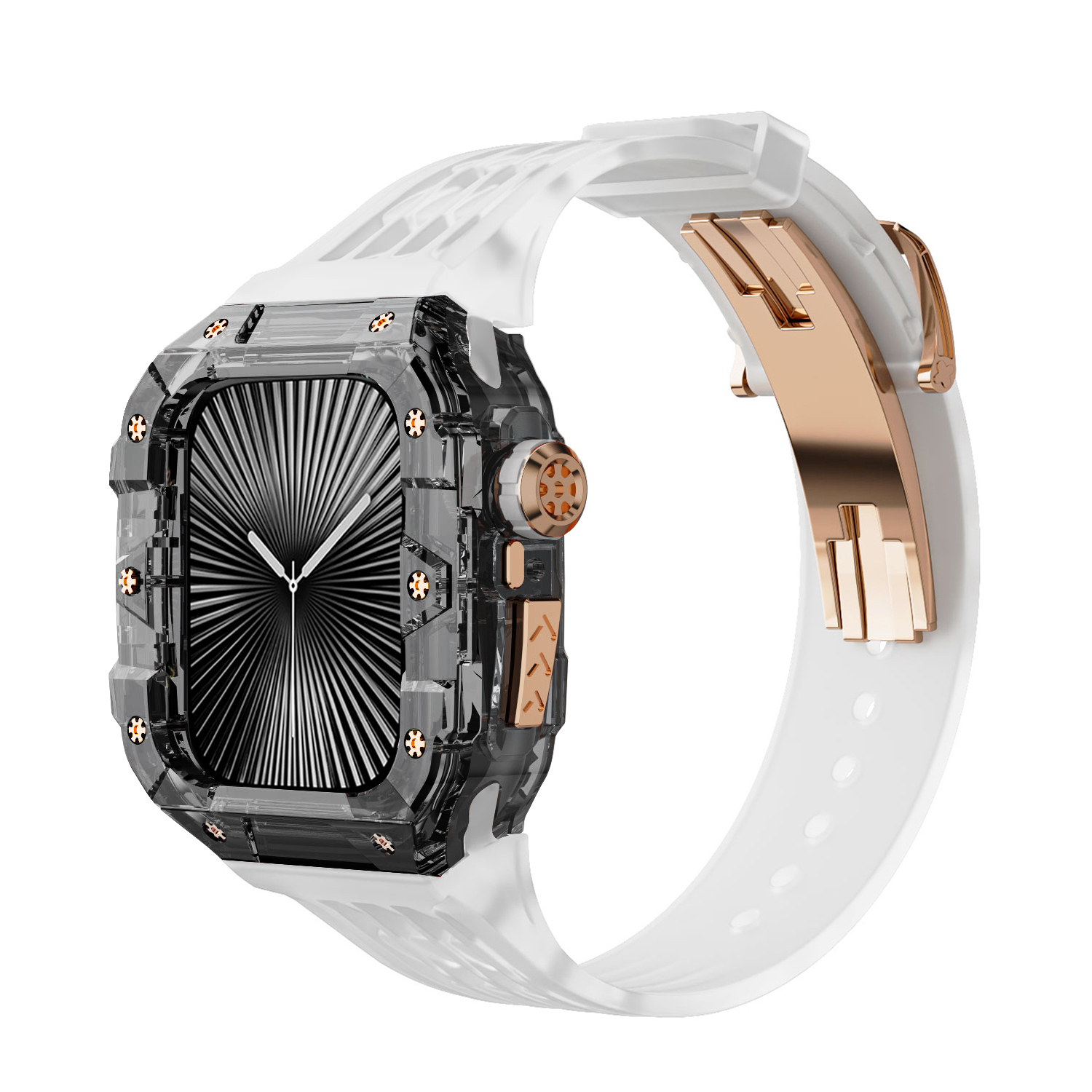 (Transparent Black)(Rose Gold Button) White
