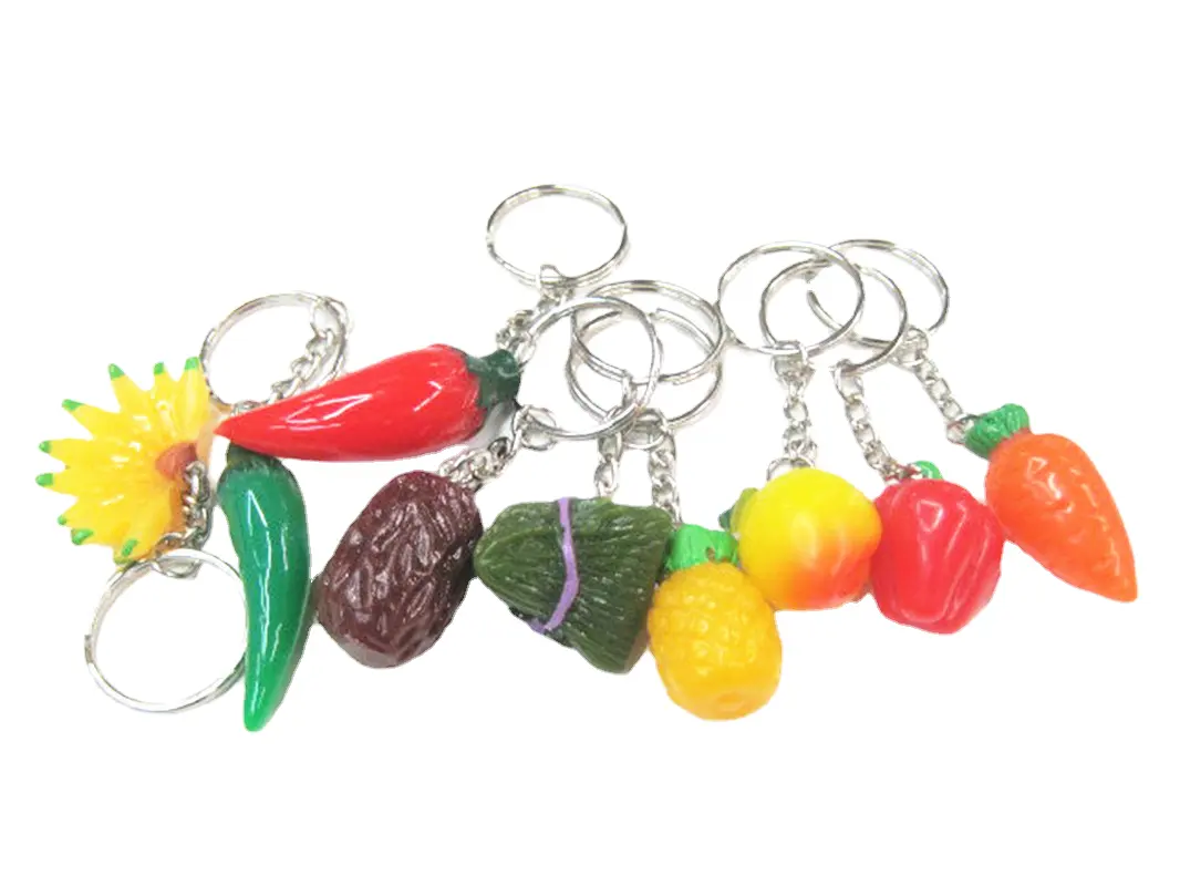 Pendentif porte-clés fruits et légumes en résine artificielle poivre vert banane carotte cerise grande date rouge cadeau