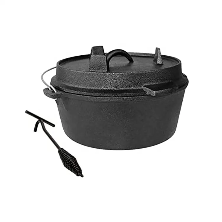 hot sell Pre-seasoned Heavy Duty Cast Iron Dutch Oven Camping Cooking Set with Vintage Carrying Storage Box