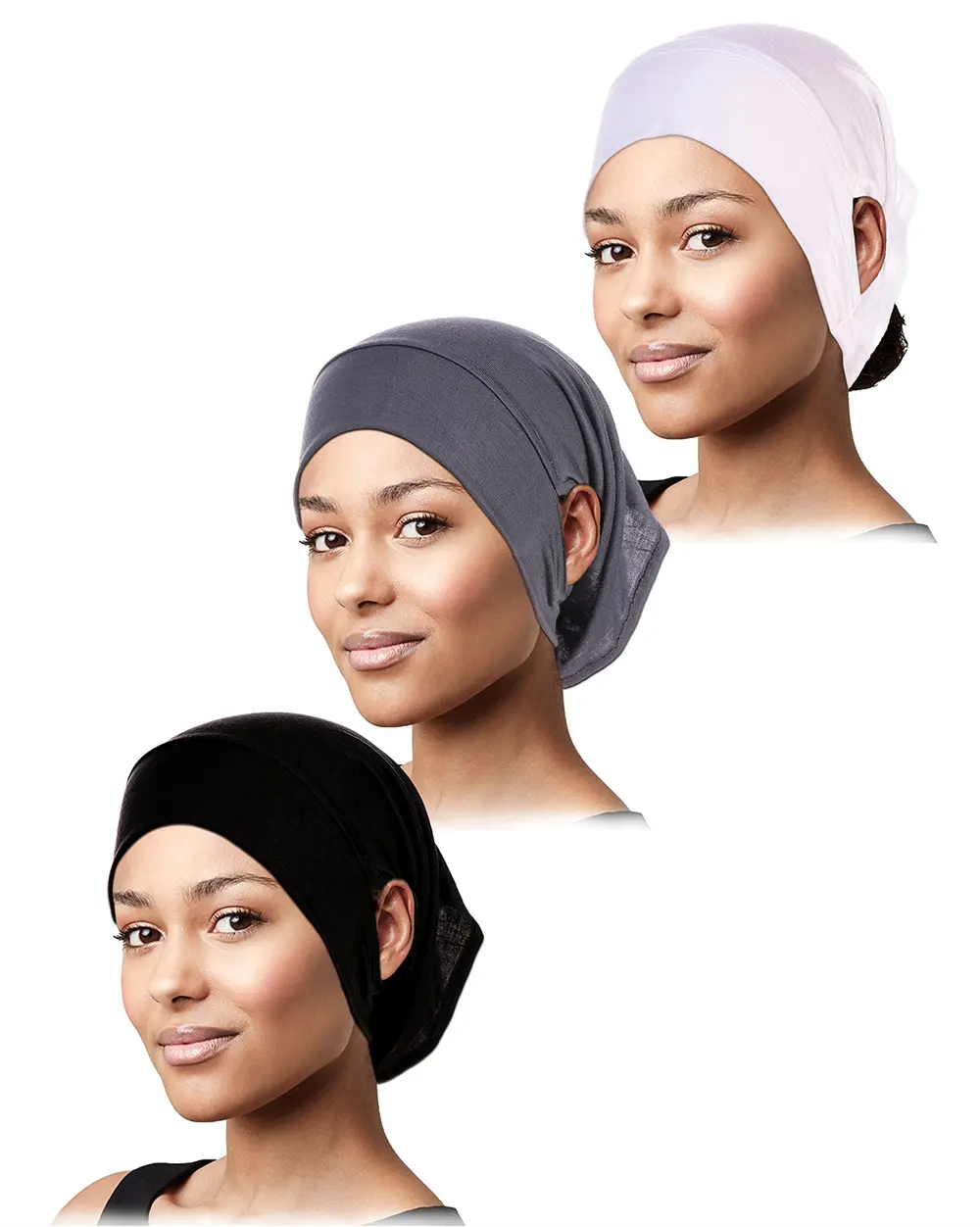 Cappellini hijab musulmani da donna in tinta unita copritesta sotto sciarpa da donna hijab con foro per l'orecchio sotto i cappucci per hijab