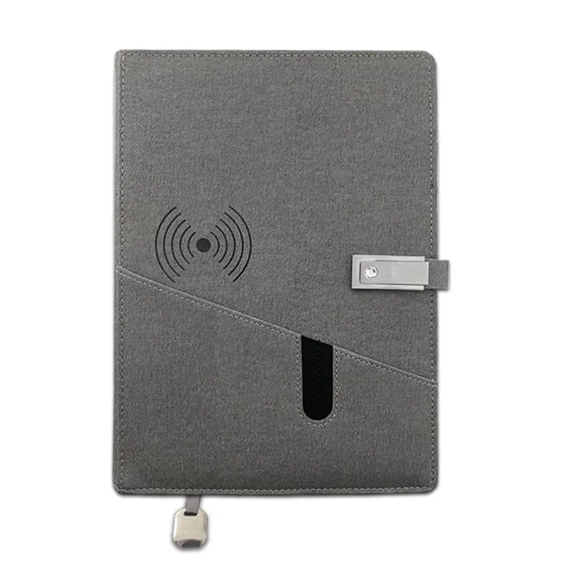 Notebook Carregador sem fio com Banco De Potência USB flash Titular Bolso Do Telefone PU Couro A5 Diário para o Escritório de Negócios