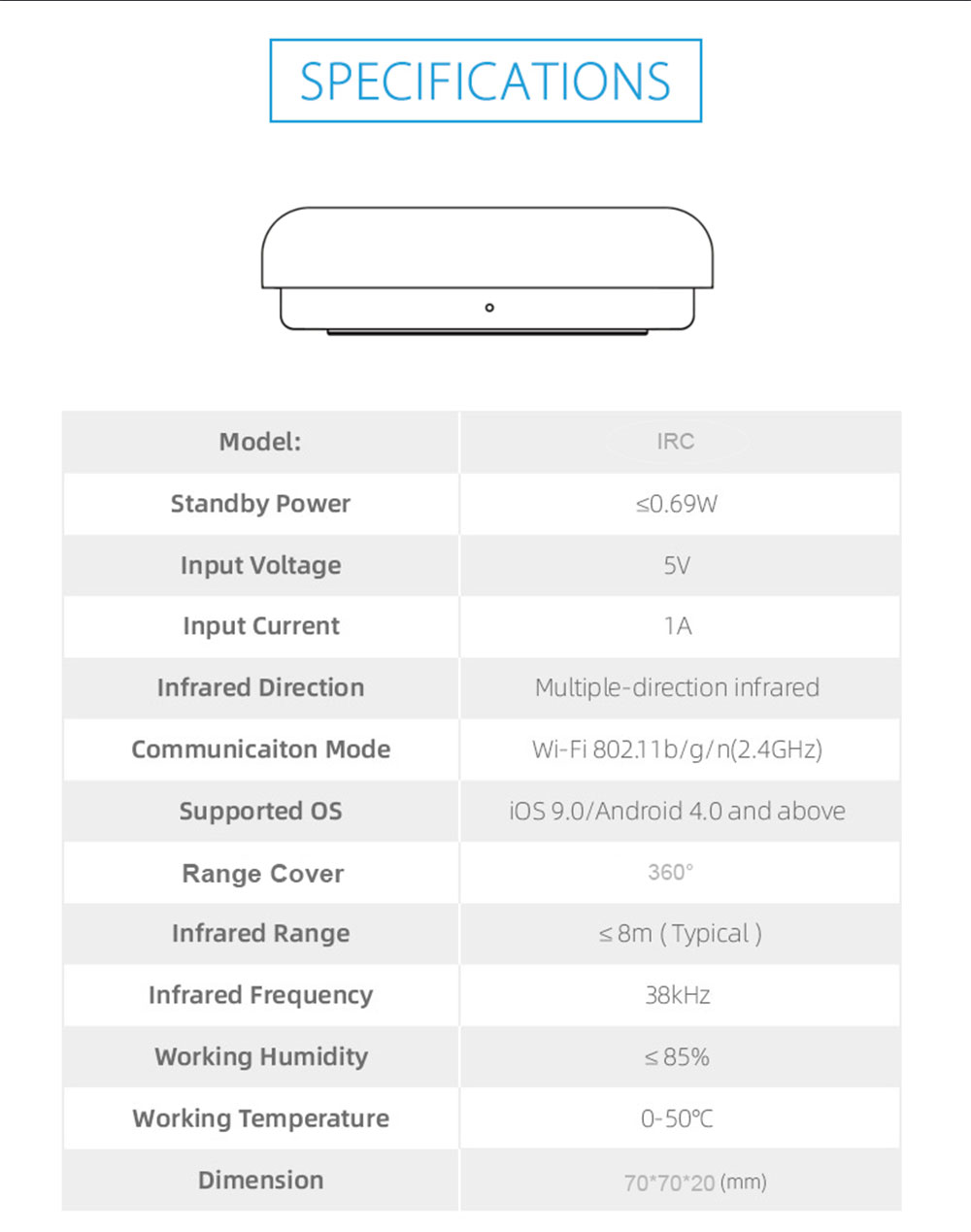 Tuya WiFi infrared remote controller is suitable for air conditioning TV mini smart home infrared universal remote controller