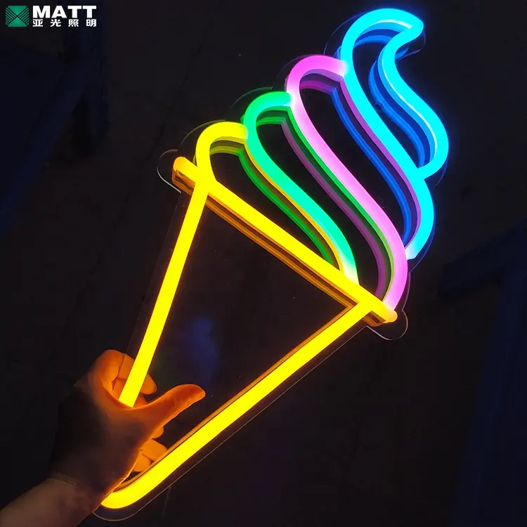 Drop shipping all'ingrosso colorato gelato segno al Neon Logo negozio personalizzato acrilico segno Led per il negozio Open Wall arte decorazione finestra