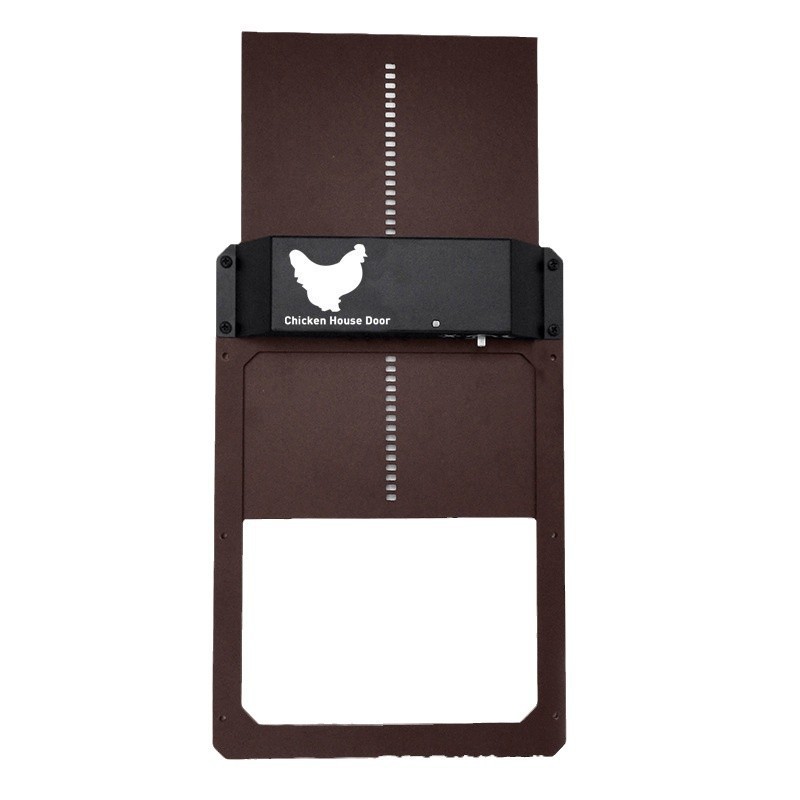 Porte de poulailler marron avec logo