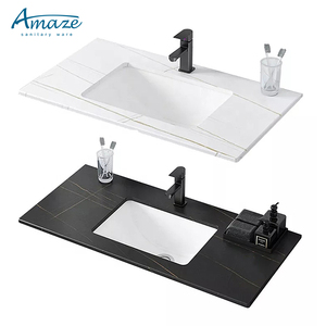 Yapay taş modern lüks tezgah lavabo banyo siyah mermer dolap el lavabo vanity top sinterlenmiş taş lavabo