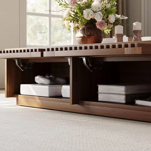 Hiện đại phòng khách hình chữ nhật Bàn cà phê Gỗ Óc Chó Màu Slatted Bàn cà phê phòng khách đồ nội thất trung tâm Bàn cà phê - Product Image 4