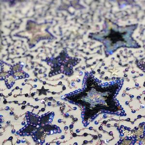 S005 Star Pattern Elegantes Kleid Material Pastell Stickerei Netz Pailletten Spitze Stoff Mesh Stoff Kunden Designs Polyester / Nylon