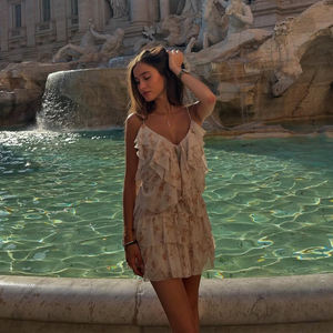 Шикарное элегантное шифоновое платье на тонких бретельках с оборками и глубоким V-образным вырезом, летнее повседневное вечернее женское платье - Product Image 2