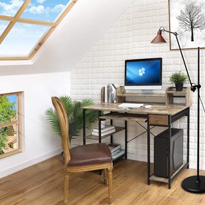 Home Office Writing Table Vintage Wood Storage Shelves <strong>Keyboard</strong> Tray Monitor Stand <strong>Computer</strong> Desk Study Table - Product Image 4