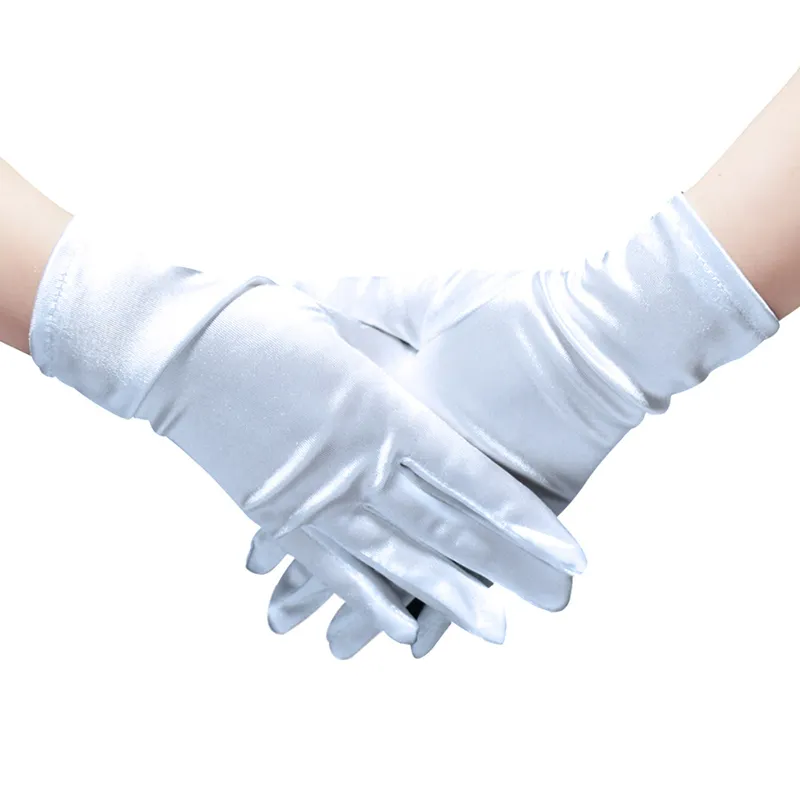 Quick Shipping Wholesale Fashion Popular Unisex White Party Wrist Short Satin Gloves With Stock